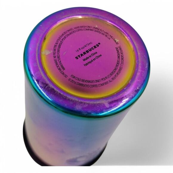 STARBUCKS Stainless Steel Oil Slick Tumbler Iridescent Rainbow Teal 16 oz. - Picture 6 of 6